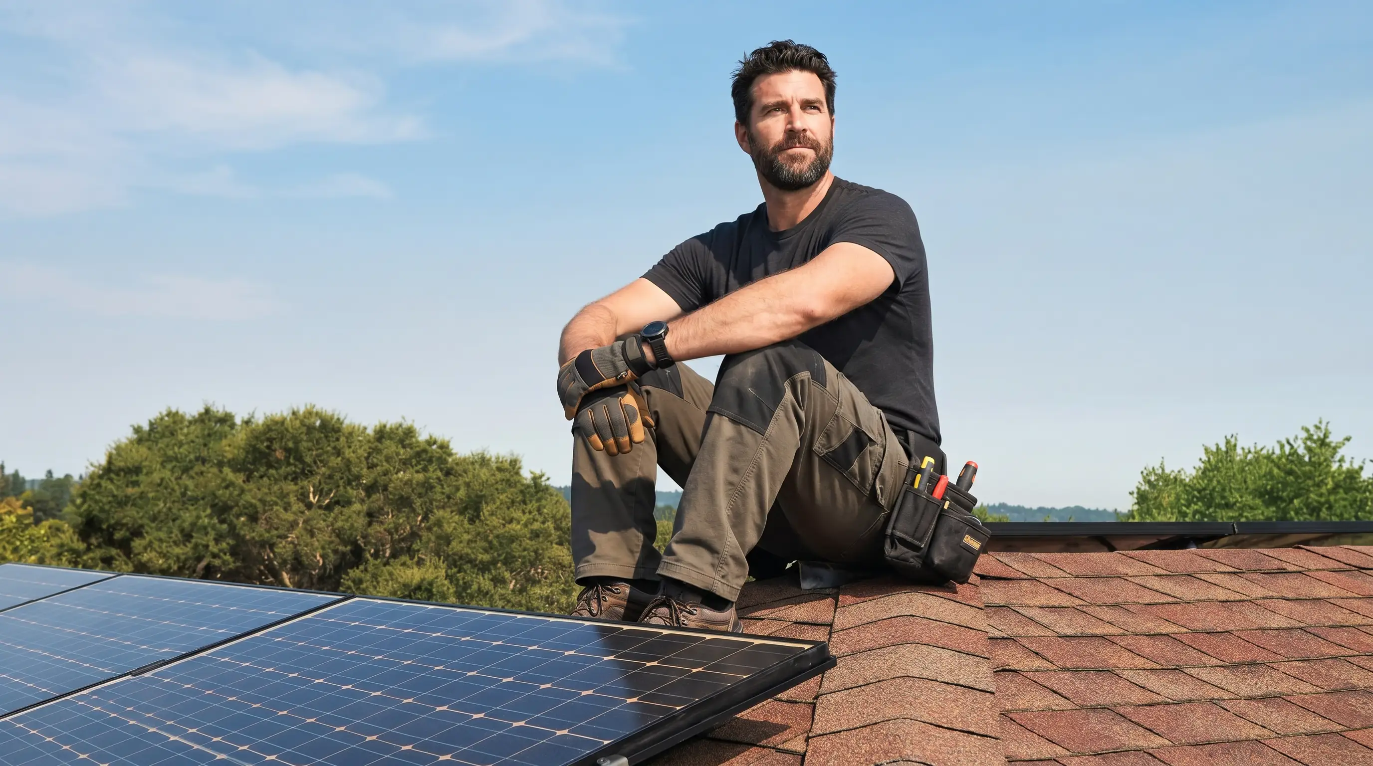 Solar panels installed on a brick house roof